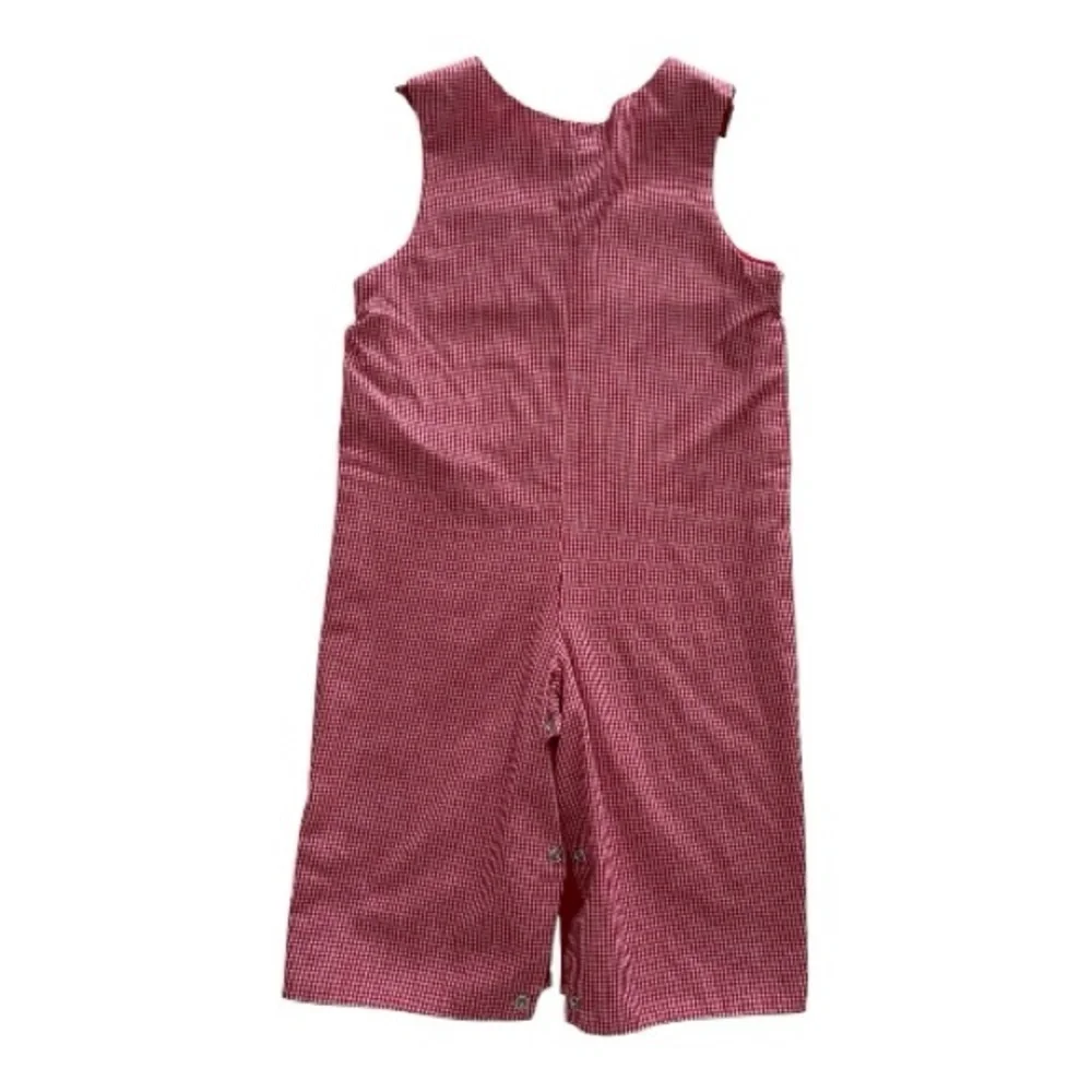 Stellybelly Smocked Overalls, Size 18M, Red Checked Barn & Farm Animals.